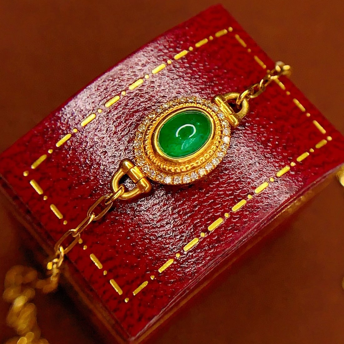 14k Gold 0.7 Ct Vivid Green Natural Emerald & Diamond Bracelet - 6
