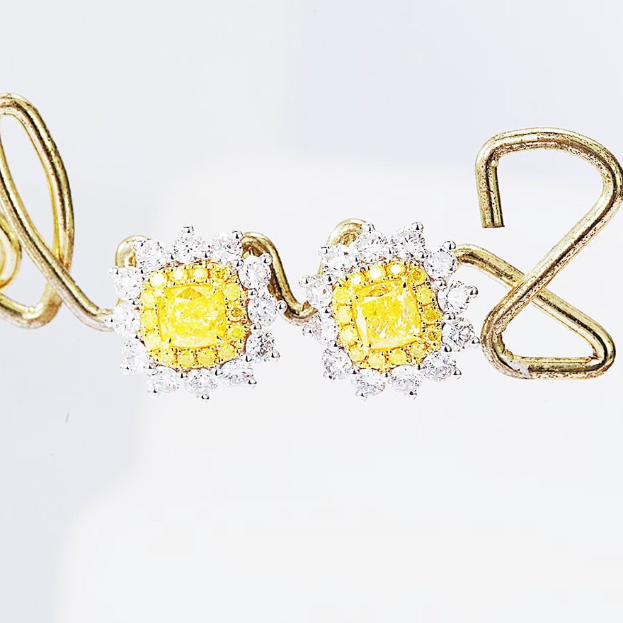 14k Gold 1.23 Ctw Natural Yellow Diamond & Diamond Earrings - 2