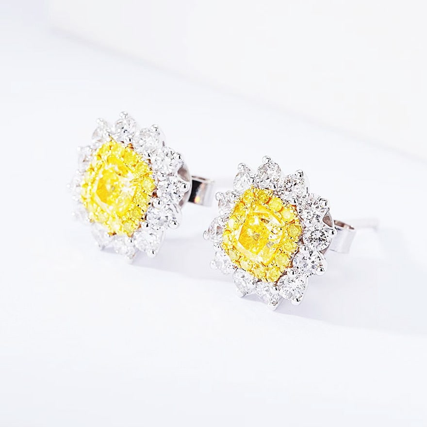 14k Gold 1.23 Ctw Natural Yellow Diamond & Diamond Earrings - 3