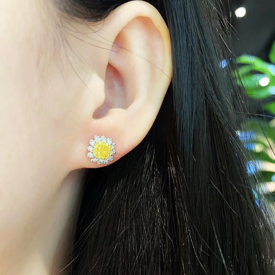 14k Gold 1.23 Ctw Natural Yellow Diamond & Diamond Earrings - 4