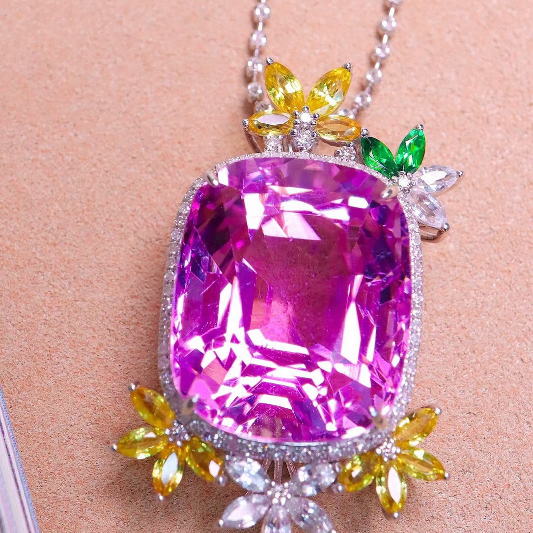 14k Gold 34.86 Ctw Natural Kunzite & Diamond Pendant( Without Chain ) - 3