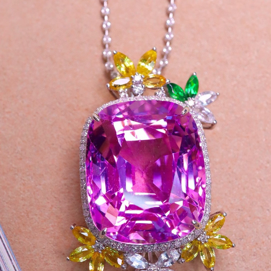 14k Gold 34.86 Ctw Natural Kunzite & Diamond Pendant( Without Chain ) - 4