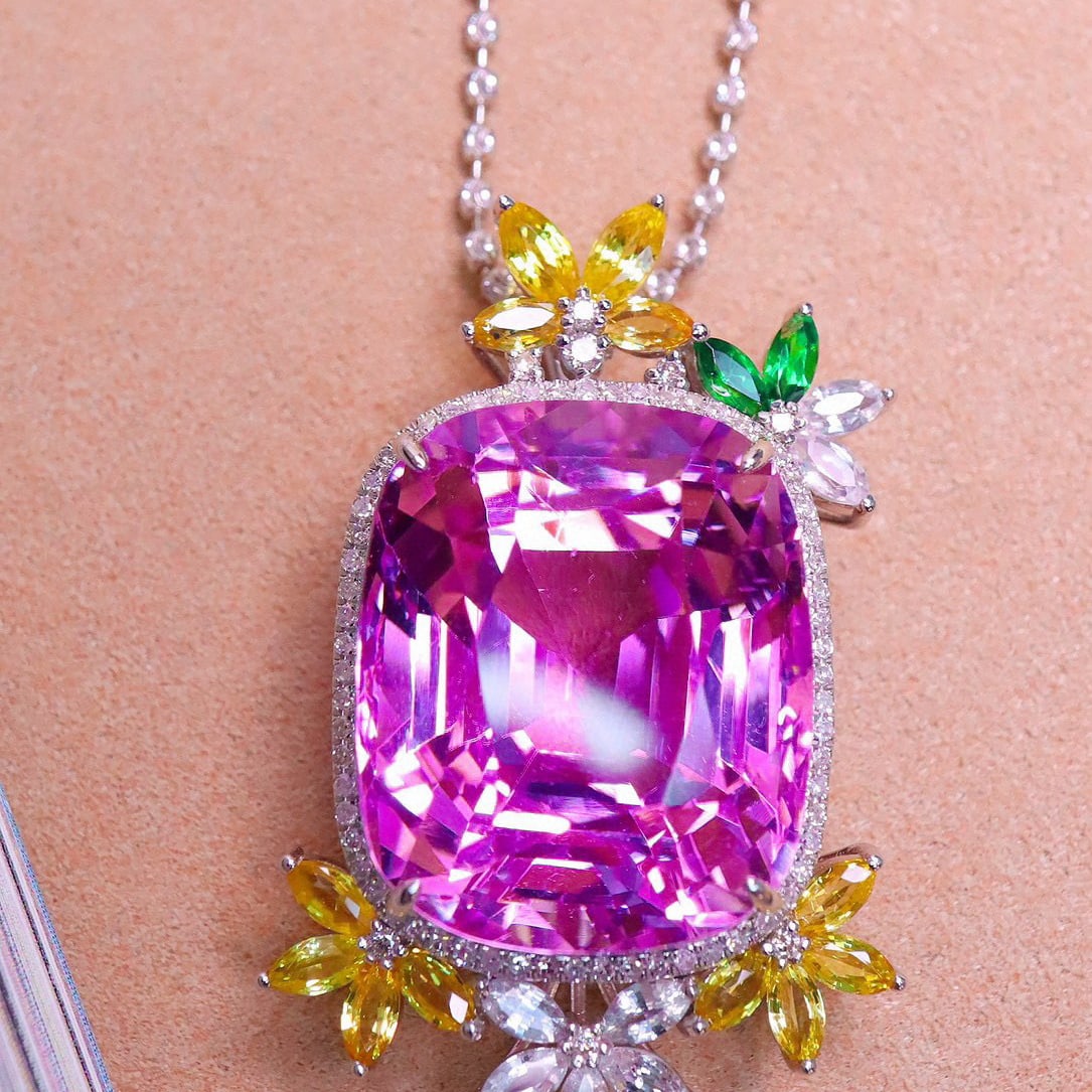 14k Gold 34.86 Ctw Natural Kunzite & Diamond Pendant( Without Chain ) - 5
