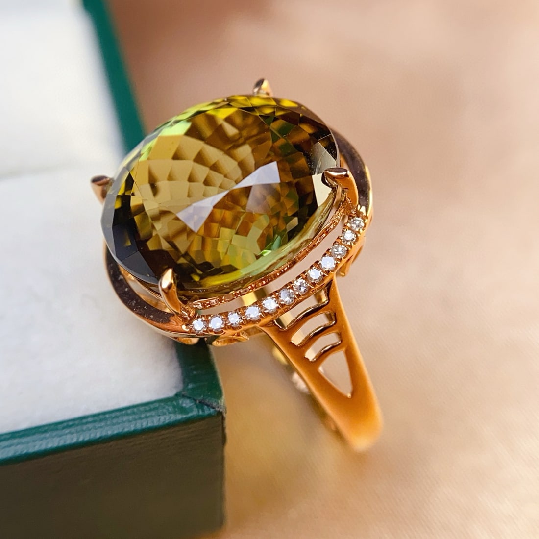 14k Gold 15.55 Ct Natural Tourmaline & Diamond Ring - 2