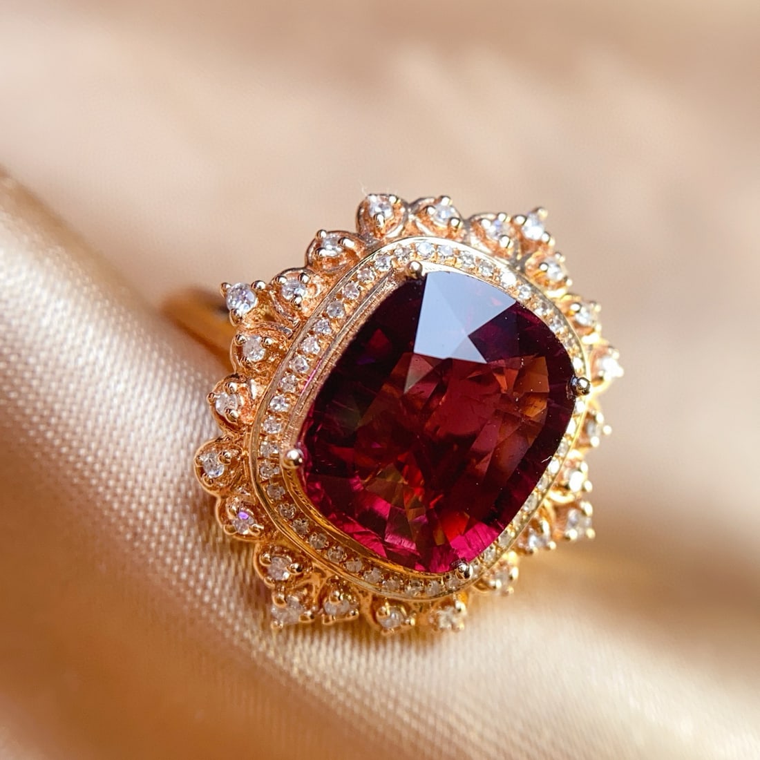 14k Gold 3.50 Ct Natural Tourmaline & Diamond Ring/pendant( Without Chain ) - 2