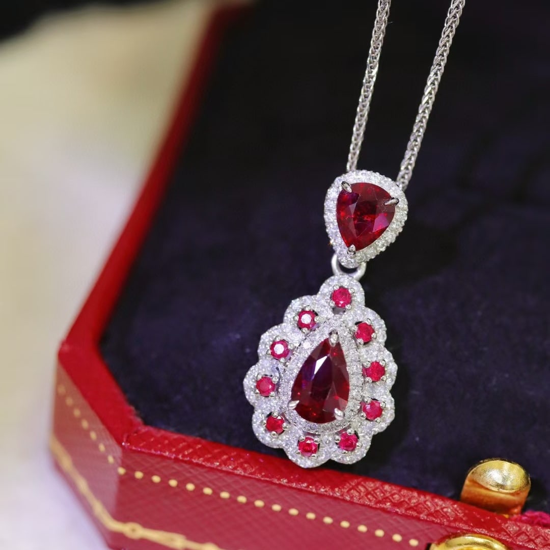 14k Gold 1.71 Ctw Natural Ruby & Diamond Pendant( Without Chain ) - 2