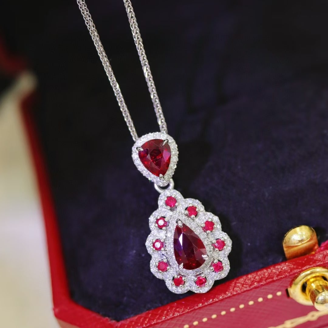 14k Gold 1.71 Ctw Natural Ruby & Diamond Pendant( Without Chain ) - 3