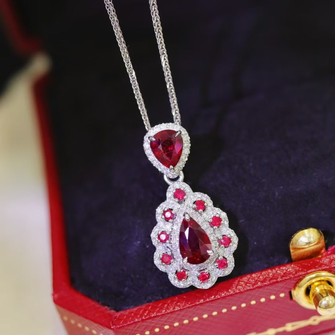 14k Gold 1.71 Ctw Natural Ruby & Diamond Pendant( Without Chain ) - 4