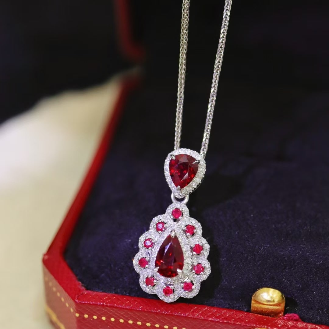 14k Gold 1.71 Ctw Natural Ruby & Diamond Pendant( Without Chain ) - 5