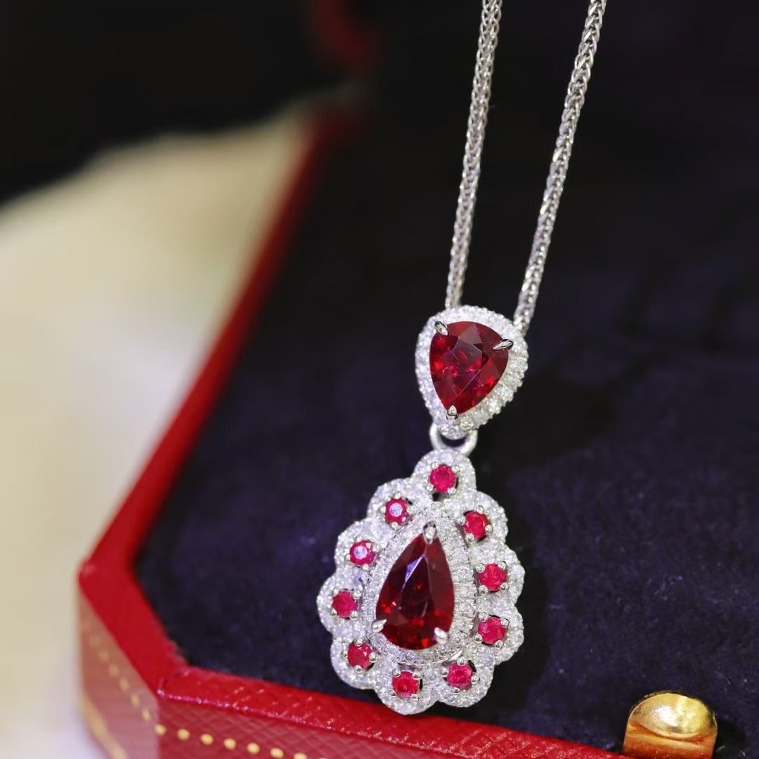 14k Gold 1.71 Ctw Natural Ruby & Diamond Pendant( Without Chain ) - 6