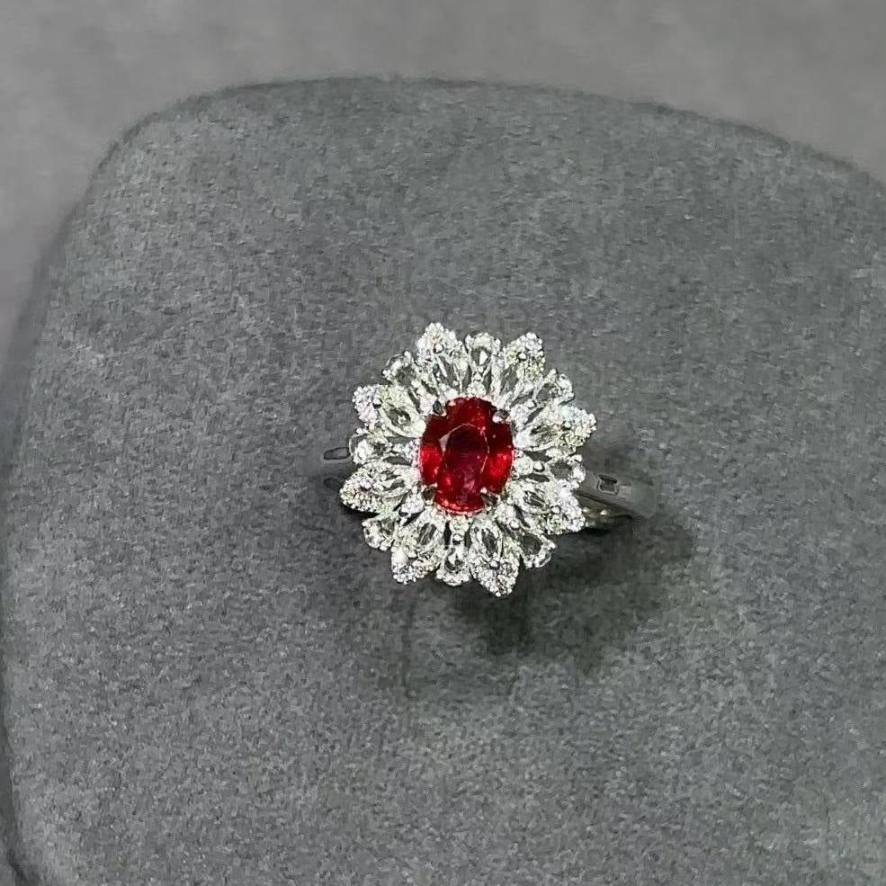 14k Gold 1 Ct Natural Ruby & Diamond & Sapphire Ring: Ref:231038189 // gold content:14k gold // ring size:7. 25us // // main gemstone:ruby // shape:oval // carat weight:1ct // color:pigeonblood red // treatment:natural // // adjacent gemstone 2 :