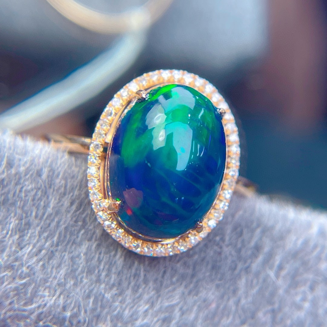 14k Gold 3.56 Ct Natural Opal & Diamond Ring - 3