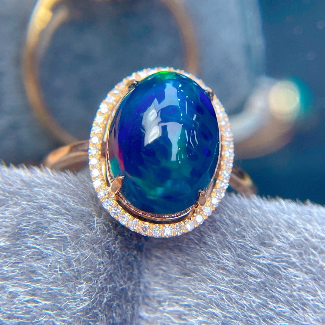 14k Gold 3.56 Ct Natural Opal & Diamond Ring - 5