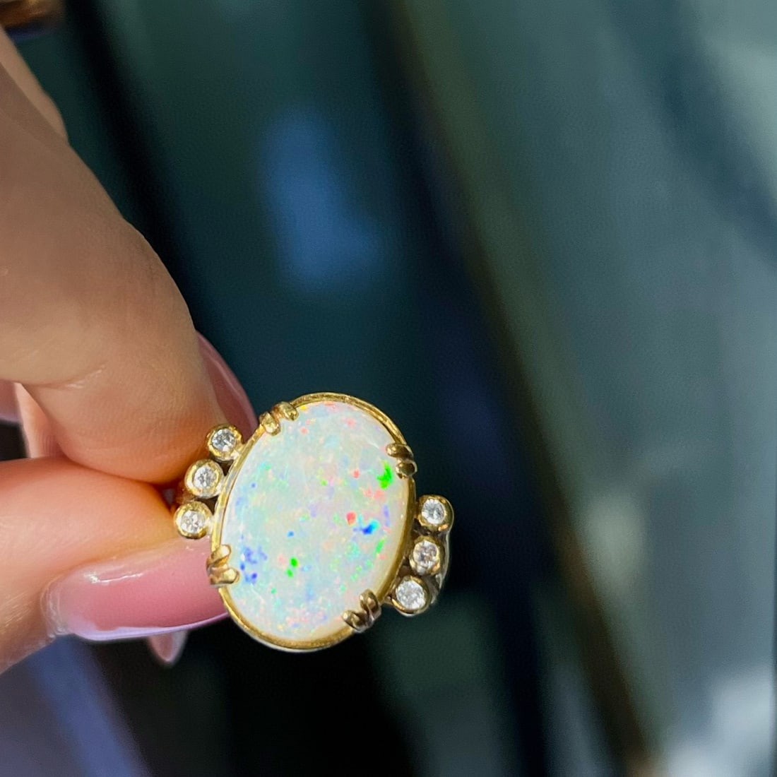 14k Gold 3.58 Ct Natural Opal & Diamond Ring - 3