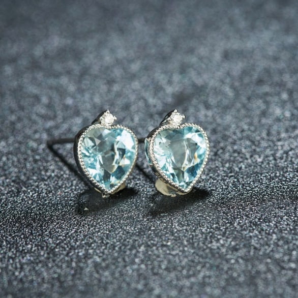 14k Gold 2.86 Ct Natural Aquamarine & Diamond Earrings - 3