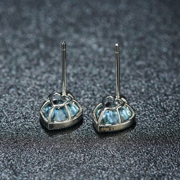 14k Gold 2.86 Ct Natural Aquamarine & Diamond Earrings - 4