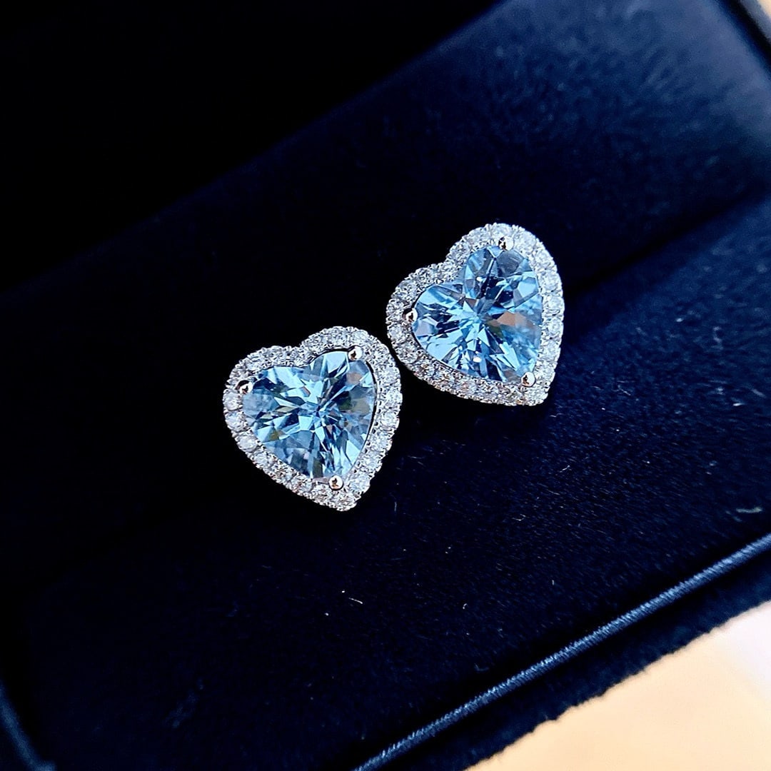 14k Gold 2.26 Ctw Natural Aquamarine & Diamond Earrings - 2