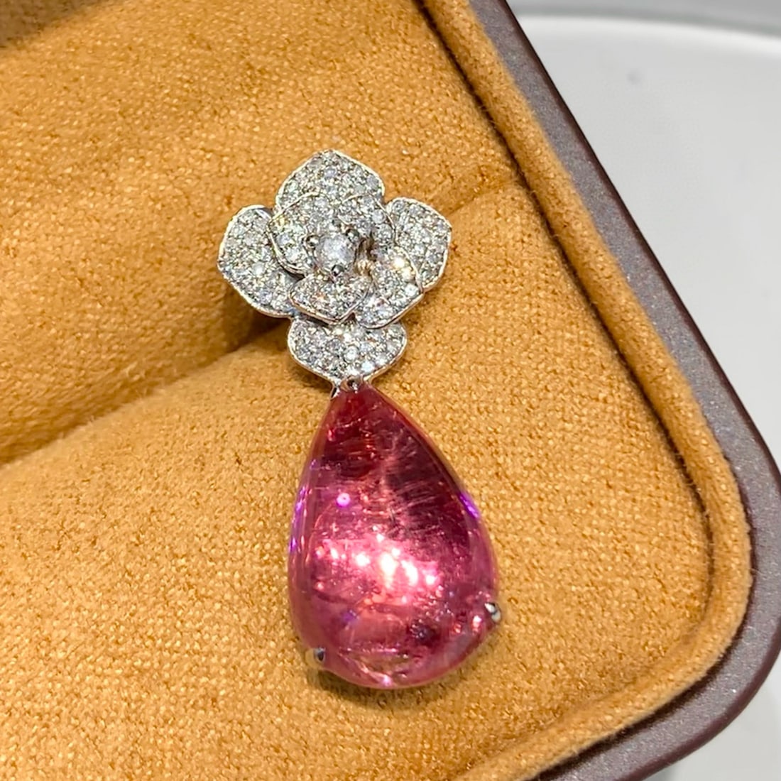 14k Gold 6.8 Ct Natural Tourmaline & Diamond Pendant( Without Chain ) - 3