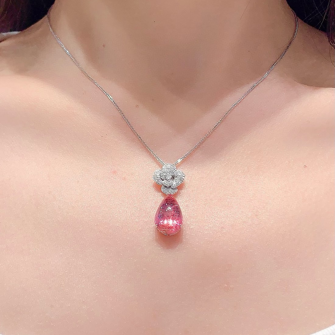 14k Gold 6.8 Ct Natural Tourmaline & Diamond Pendant( Without Chain ) - 4