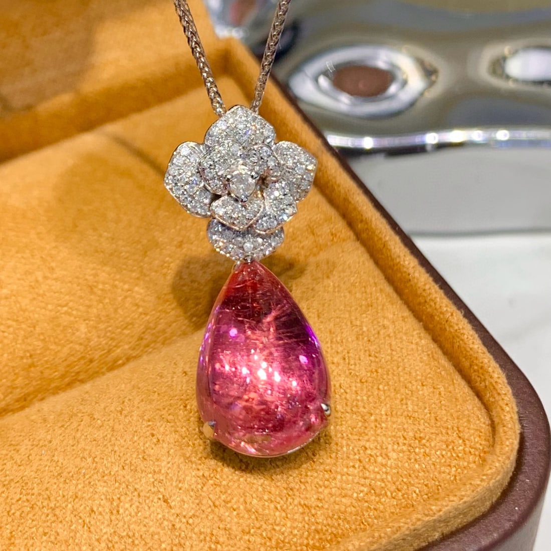 14k Gold 6.8 Ct Natural Tourmaline & Diamond Pendant( Without Chain ) - 6