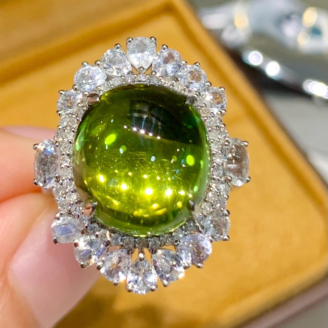 14k Gold 7.65 Ct Natural Tourmaline & Diamond & Sapphire Ring - 2