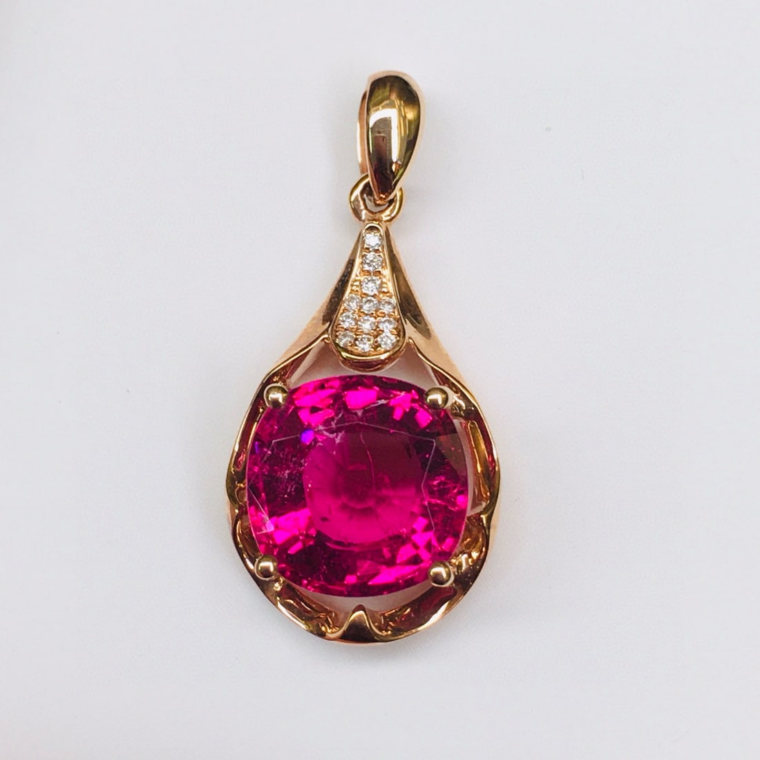 14k Gold 3.44 Ctw Natural Tourmaline & Diamond Pendant( Without Chain ) - 2