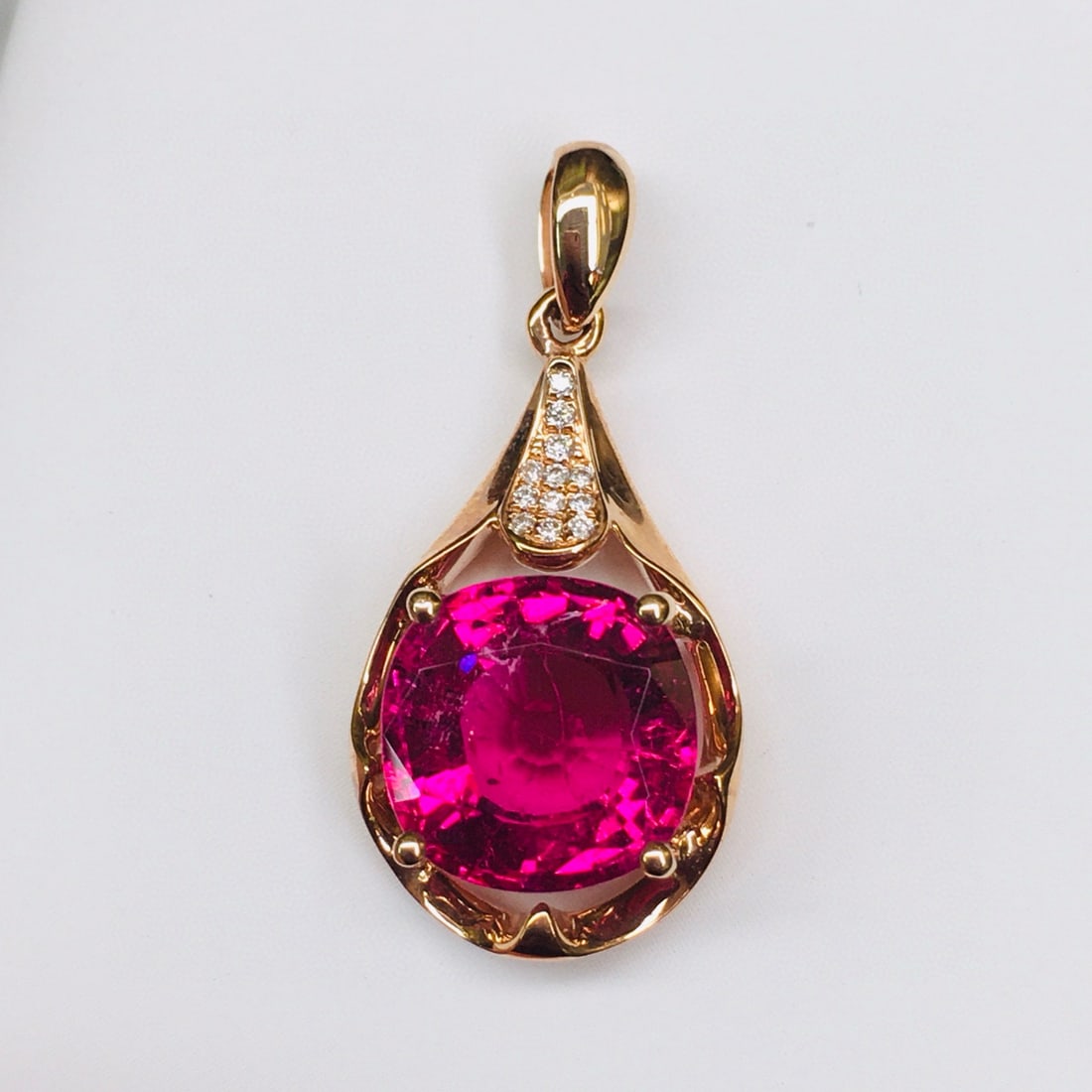 14k Gold 3.44 Ctw Natural Tourmaline & Diamond Pendant( Without Chain ) - 3