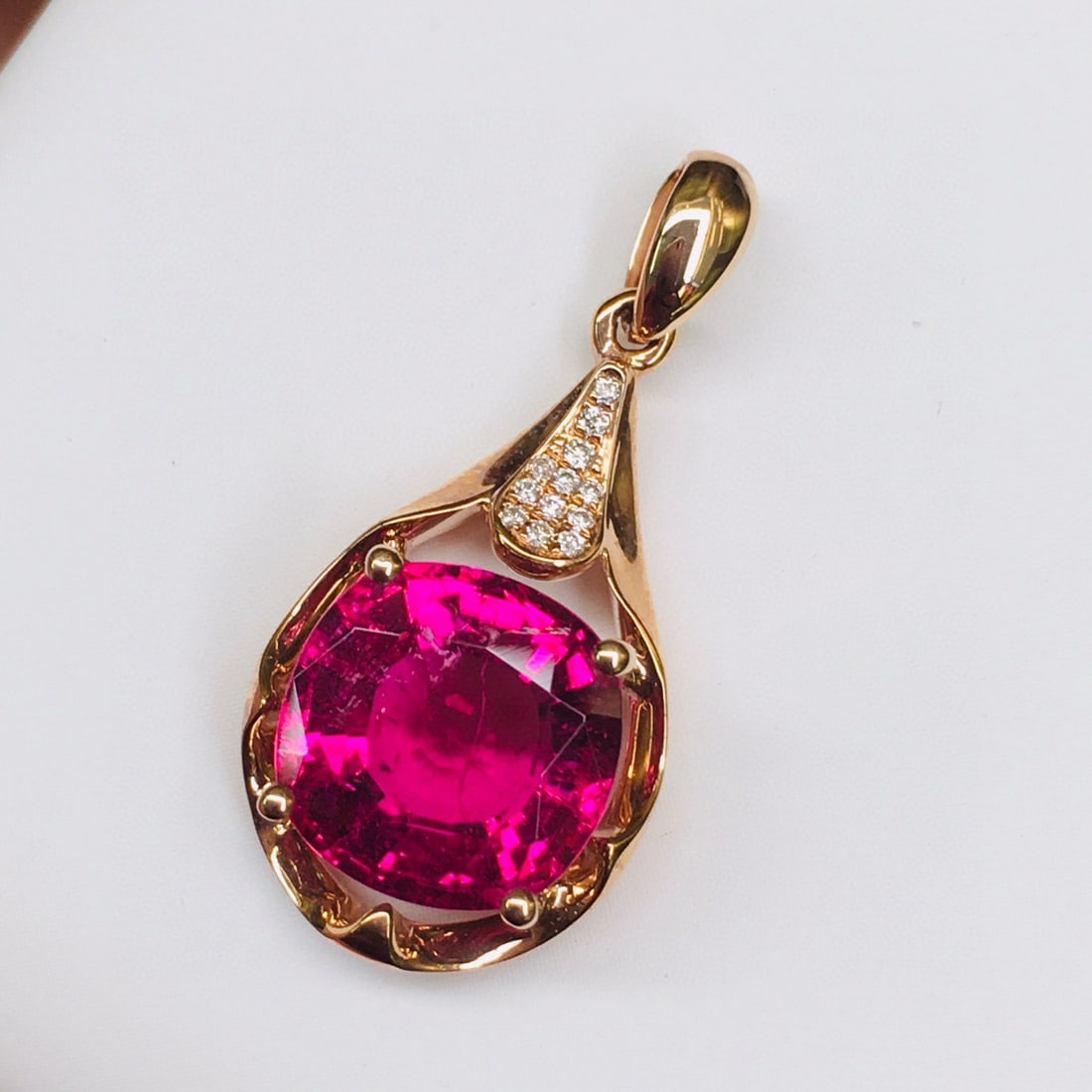 14k Gold 3.44 Ctw Natural Tourmaline & Diamond Pendant( Without Chain ) - 4