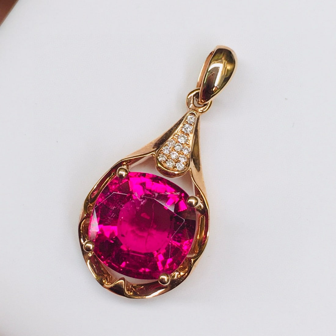 14k Gold 3.44 Ctw Natural Tourmaline & Diamond Pendant( Without Chain ) - 5