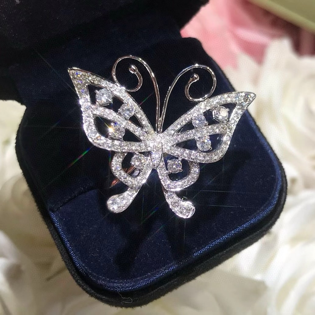 14k Gold 1.65 Ct Natural H Diamond & Butterfly Ring: Ref:231038256 // gold content:14k gold // ring size:7. 25us // // main gemstone:diamond // shape:round // carat weight:1. 65ct // clarity grade:vs-si // color:h // treatment:natural // cut grade:g // 