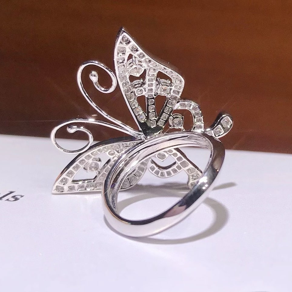 14k Gold 1.65 Ct Natural H Diamond & Butterfly Ring - 3