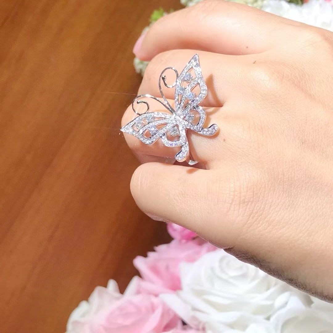14k Gold 1.65 Ct Natural H Diamond & Butterfly Ring - 4
