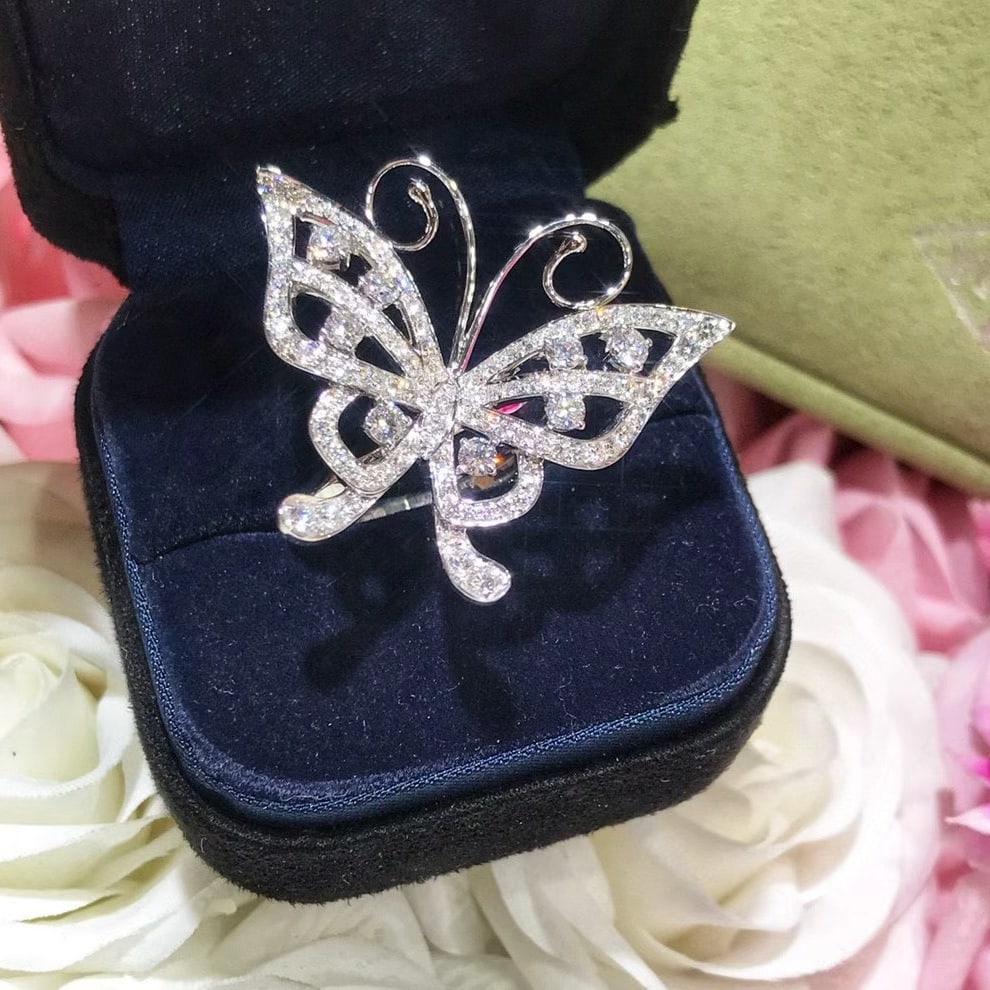14k Gold 1.65 Ct Natural H Diamond & Butterfly Ring - 6
