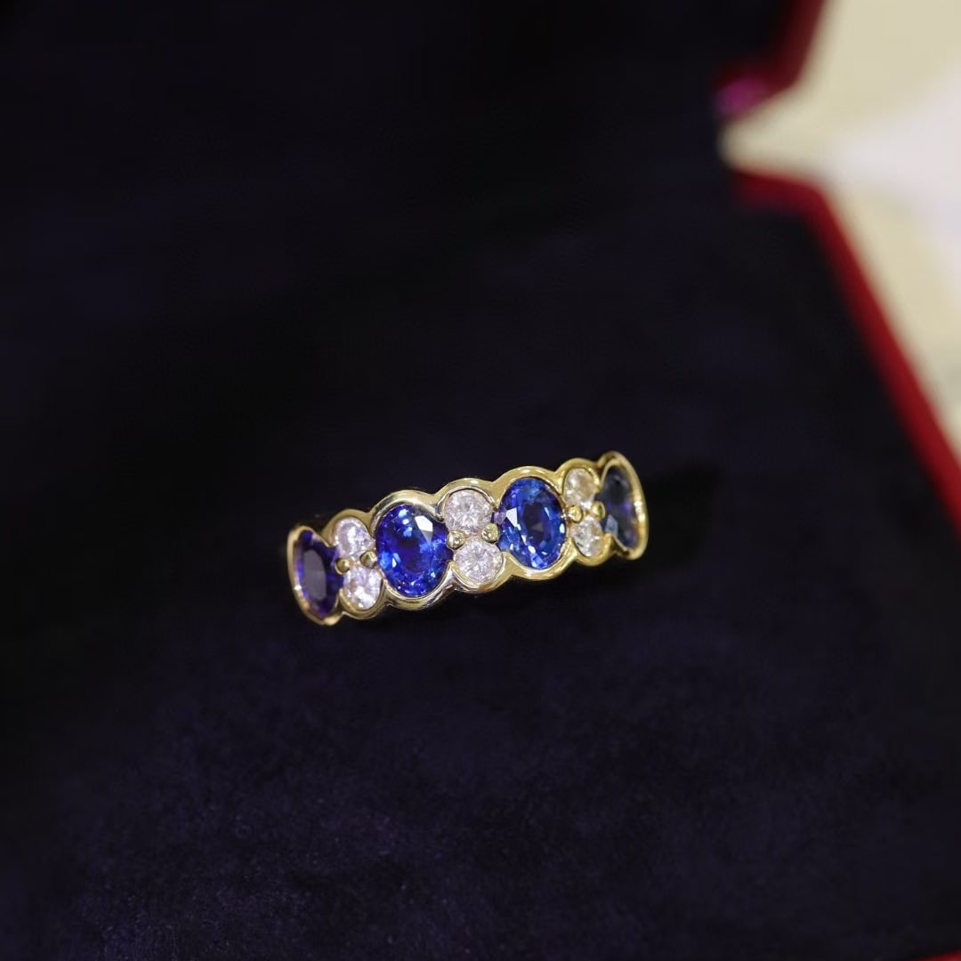 14k Gold 2.17 Ctw Natural Sapphire & Diamond Ring: Ref:231038266 // gold content:14k gold // ring size:7. 25us // // main gemstone:sapphire // shape:oval // carat weight:1. 77ct // color:royal blue // treatment:natural // // adjacent gemstone 2 :