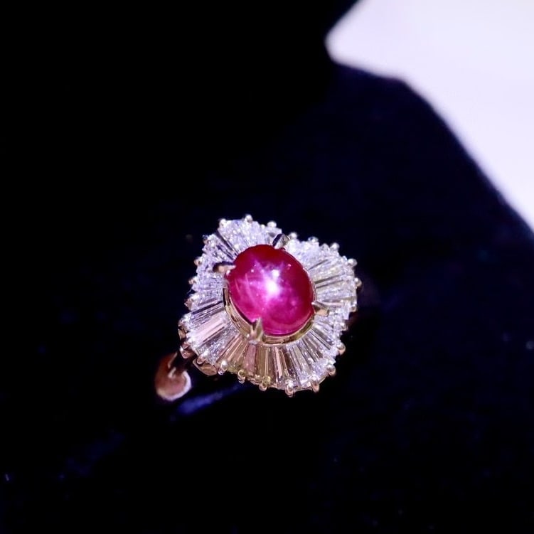 14k Gold 1.98 Ctw Natural Star Ruby & Diamond Ring: Ref:231038267 // gold content:14k gold // ring size:7. 25us // // main gemstone:star ruby // shape:oval // carat weight:1. 41ct // color:red // treatment:natural // // adjacent gemstone 2 : diamond