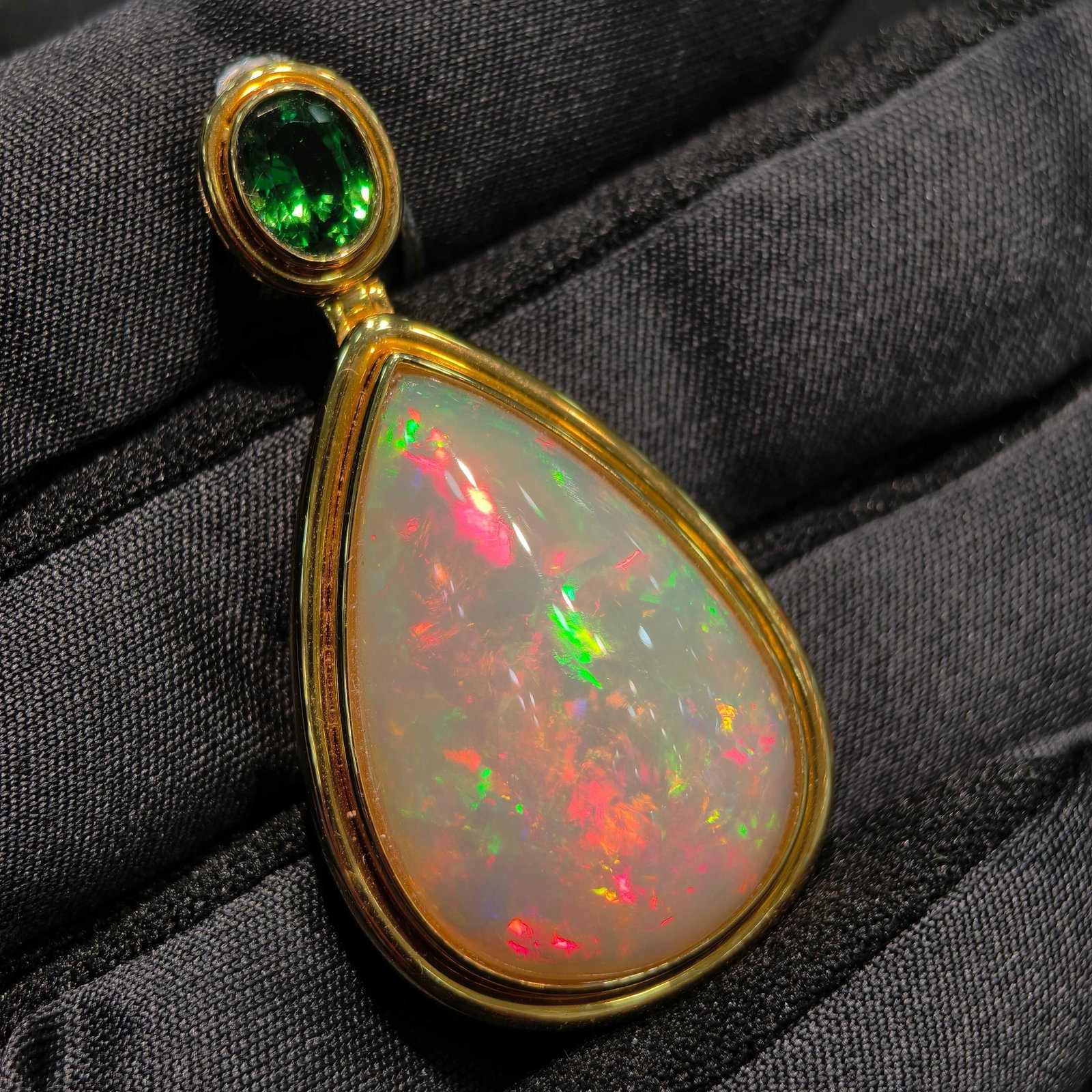 14k Gold 21.55 Ctw Natural Opal & Tourmaline Pendant( Without Chain ) - 2