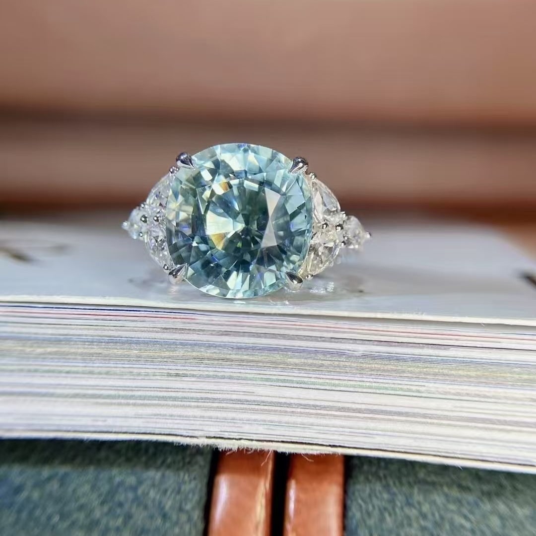 14k Gold 7.08 Ctw Natural Aquamarine & Sapphire Ring - 2