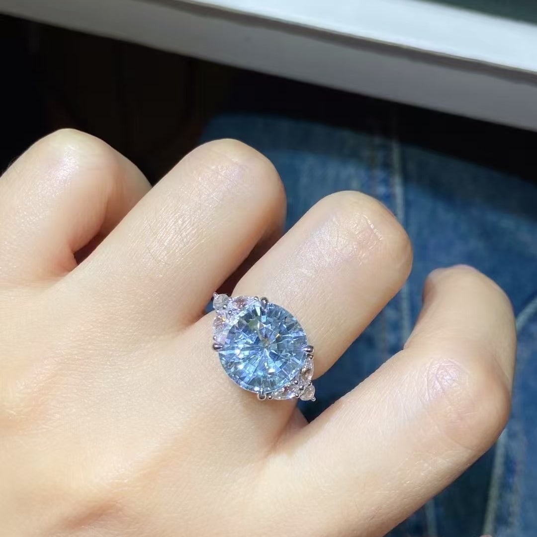 14k Gold 7.08 Ctw Natural Aquamarine & Sapphire Ring - 3
