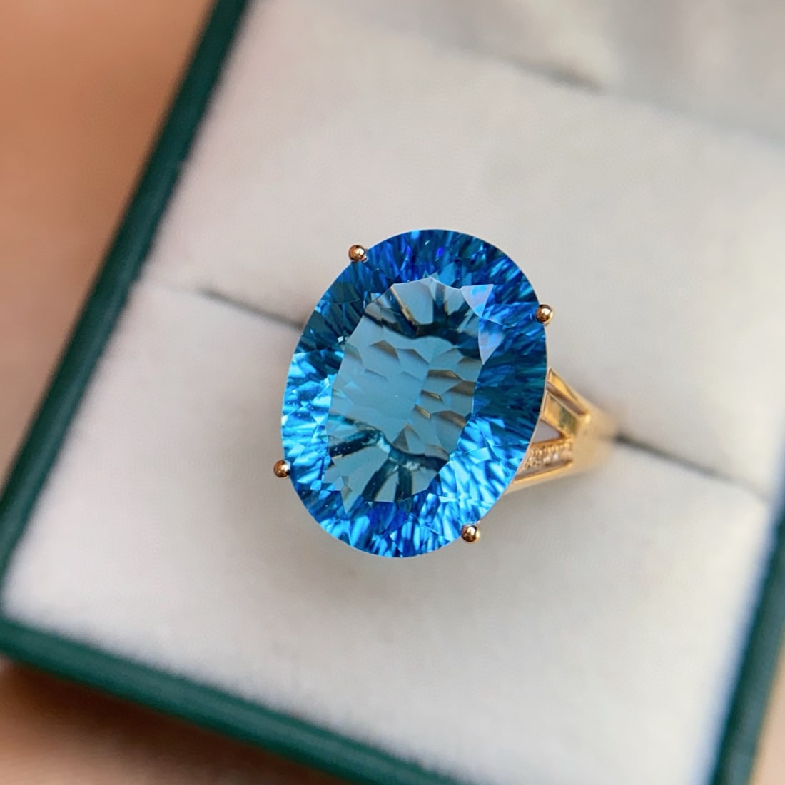 14k Gold 11.80 Ct Natural Topaz & Diamond Ring - 3