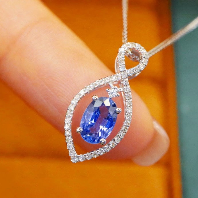 14k Gold 1.15 Ctw Natural Sapphire & Diamond Pendant( Without Chain ) - 2