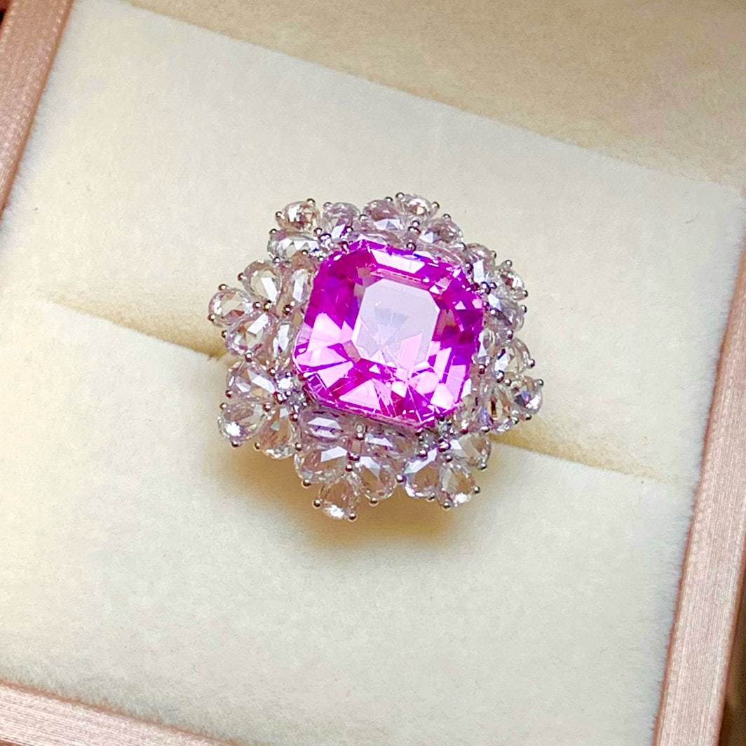 14k Gold 9.3 Ct Natural Kunzite & Sapphire Ring - 2