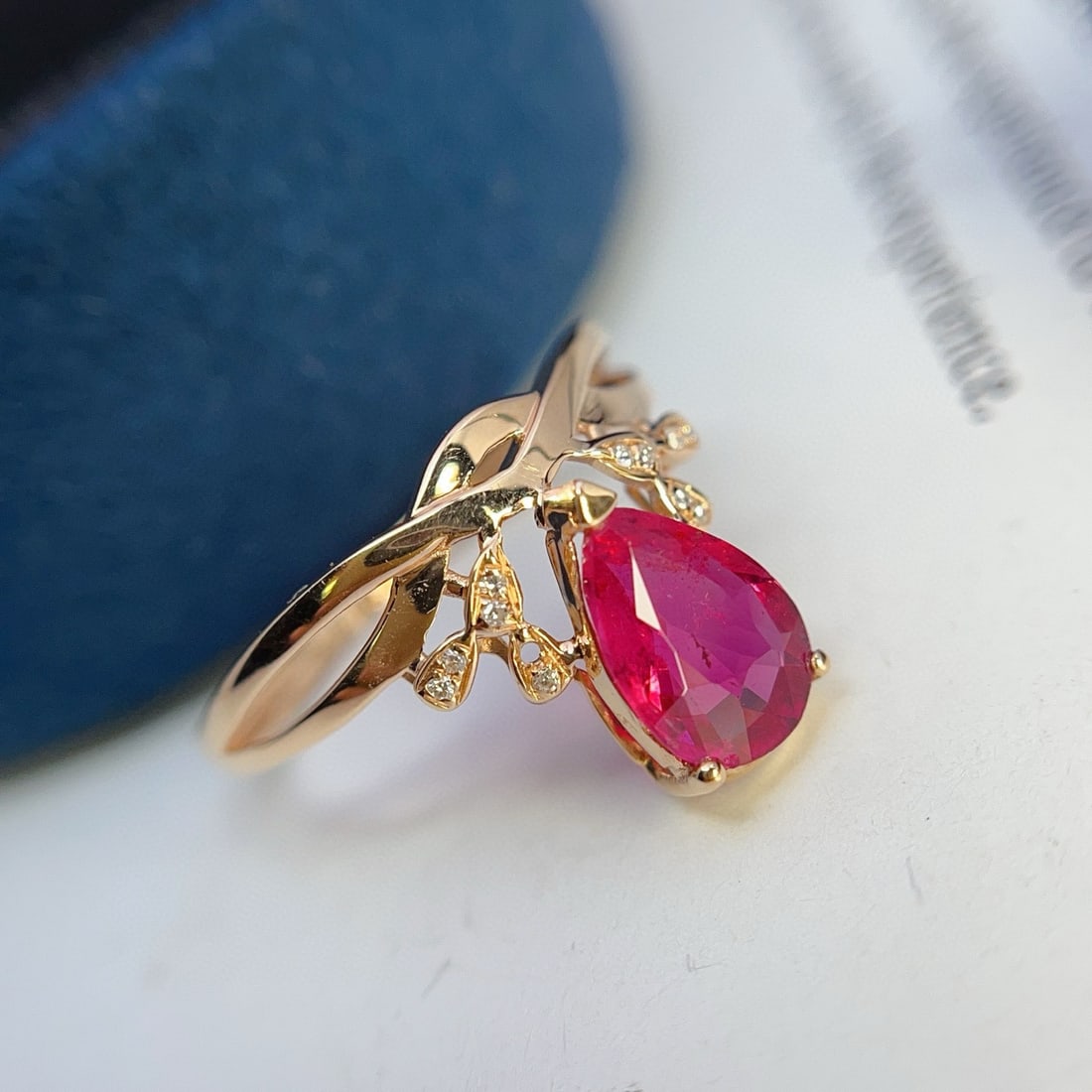 14k Gold 1.20 Ct Natural Tourmaline & Diamond Ring - 2