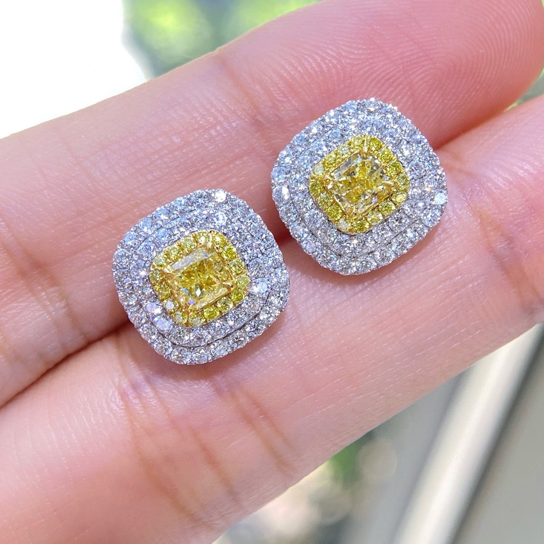 14k Gold 1.86 Ctw Natural Yellow Diamond & Diamond Earrings - 2