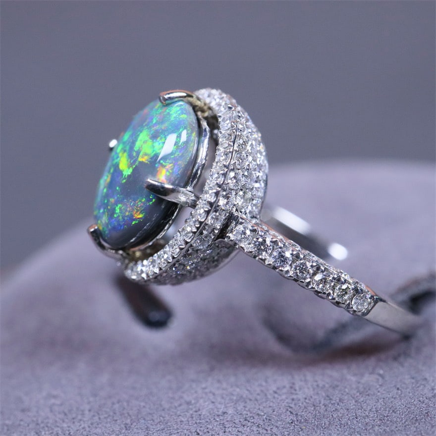 14k Gold 2.50 Ctw Natural Opal & Diamond Ring - 5