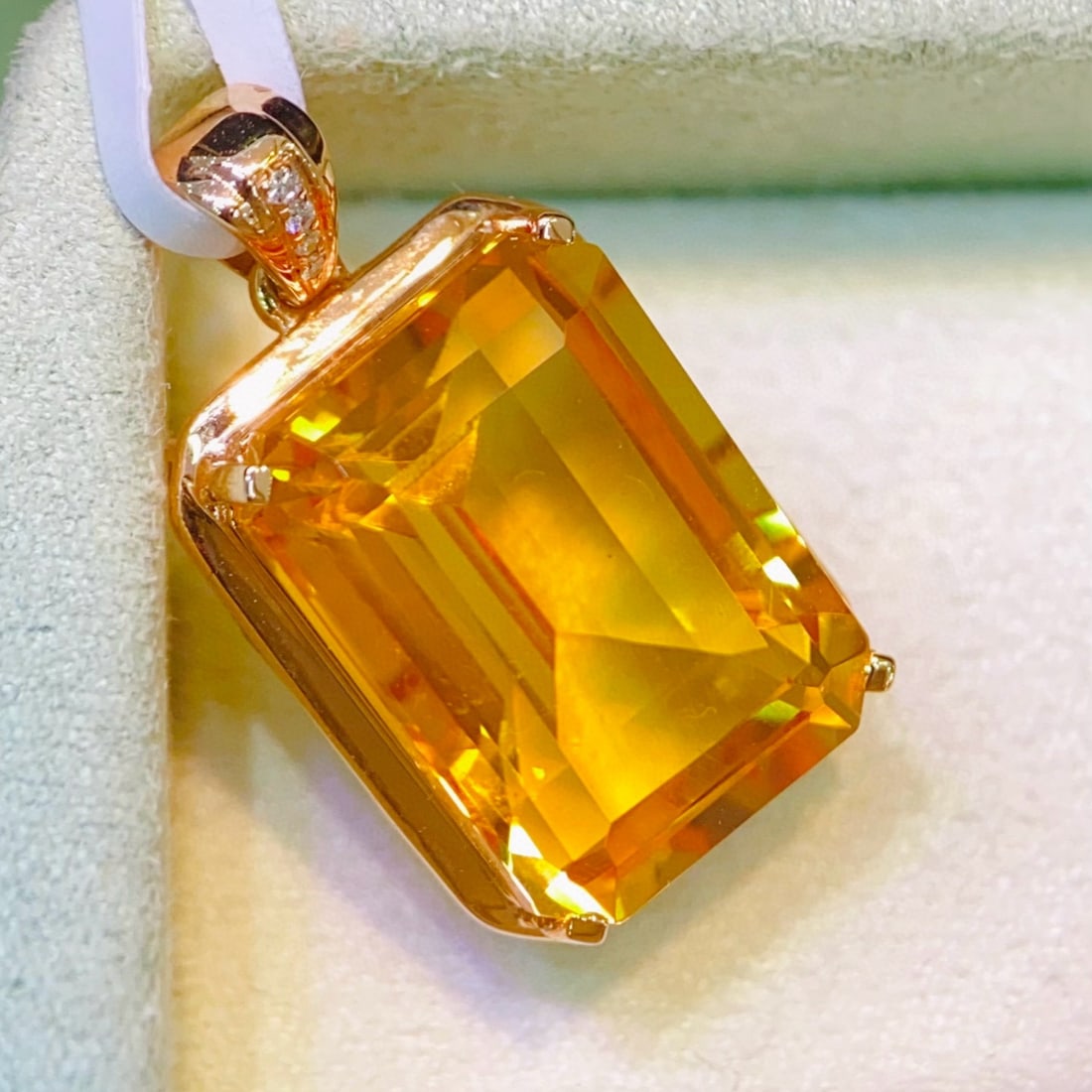 14k Gold 8.06 Ctw Natural Citrine & Diamond Pendant( Without Chain ) - 2