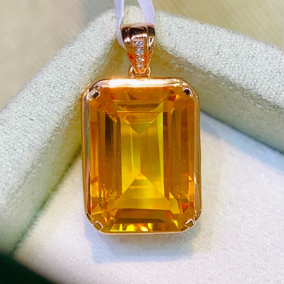 14k Gold 8.06 Ctw Natural Citrine & Diamond Pendant( Without Chain ) - 3