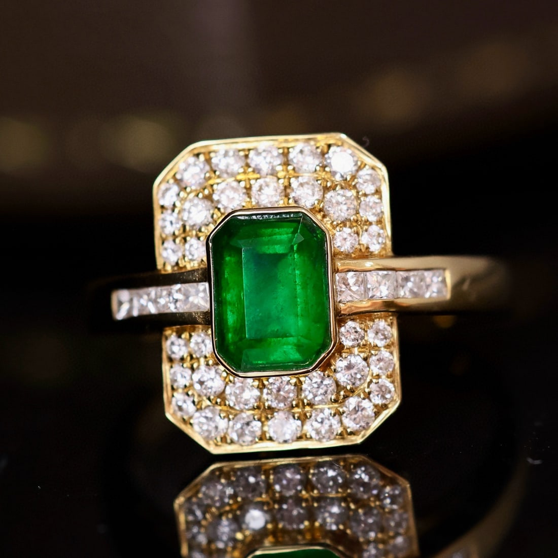 14k Gold 1.33 Ctw Vivid Green Natural Emerald & Diamond Ring - 5