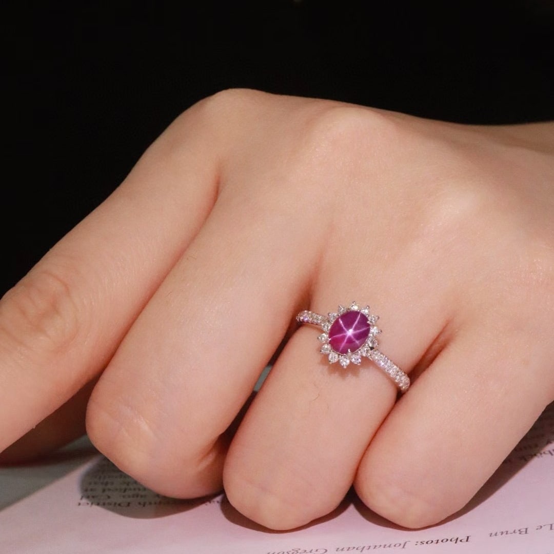 14k Gold 1.47 Ctw Natural Star Sapphire & Diamond Ring - 5