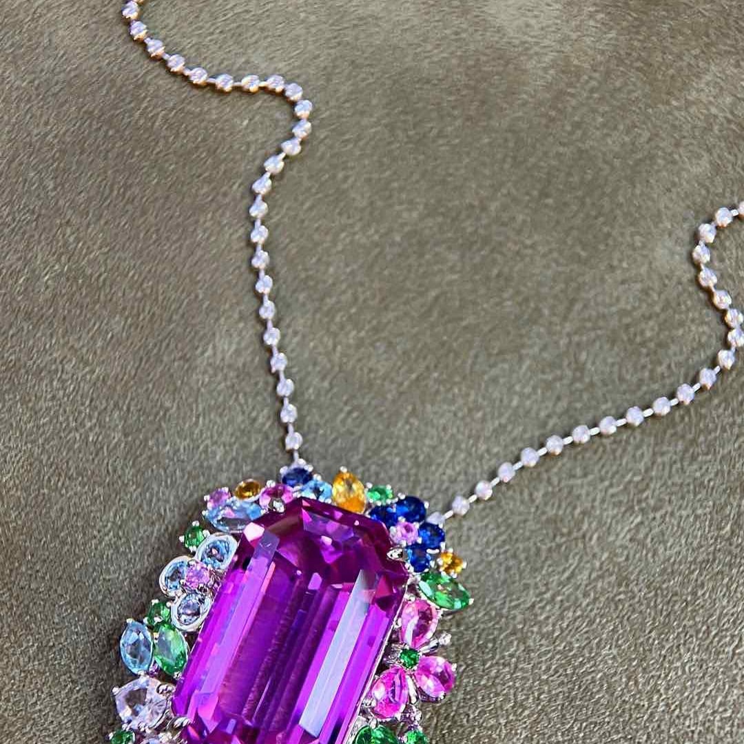 14k Gold 34.75 Ctw Natural Kunzite & Sapphire Pendant( Without Chain ) - 5