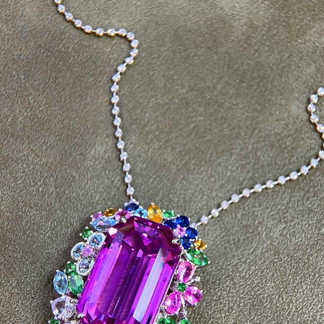 14k Gold 34.75 Ctw Natural Kunzite & Sapphire Pendant( Without Chain ) - 6